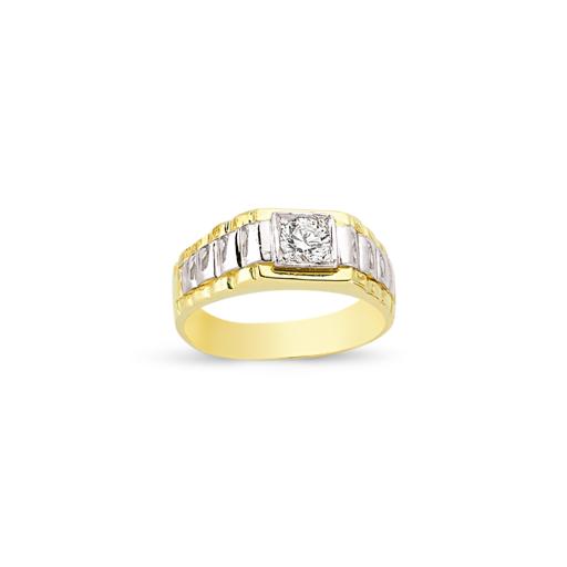 9CT GOLD 2 COLOUR GENTS CUBIC ZIRCONIA GYPSY SINGLE CZ SIGNET RING GIFT BOX