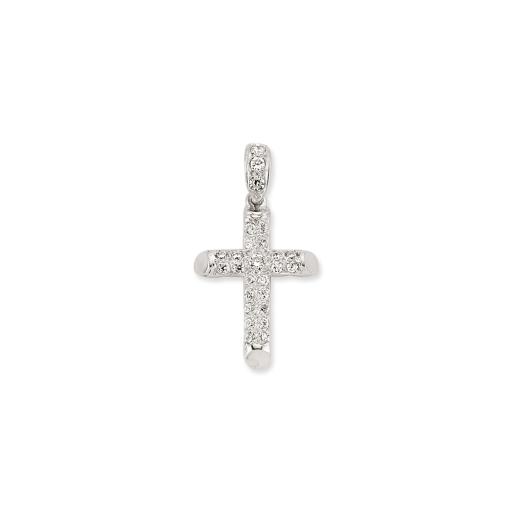STERLING SILVER 7X5 CUBIC ZIRCONIA ROUND 27X18MM CROSS PENDANT