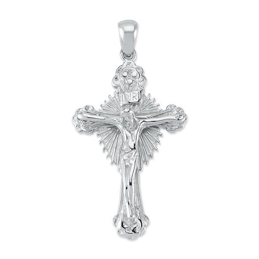 925 STERLING SILVER FLAIRED SUNBURST CRUCIFIX PENDANT GIFT BOX