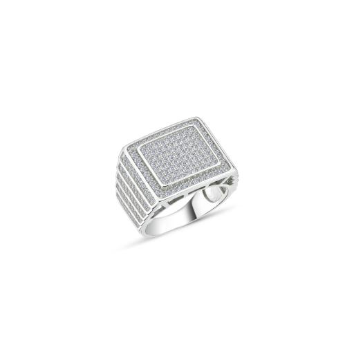Gents Sterling Silver 18x15mm CZ Ring