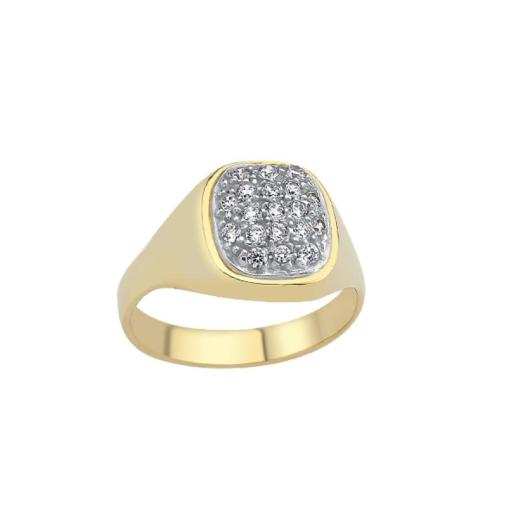 9CT GOLD GENTS CUBIC ZIRCONIA BARREL CZ PAVE SIGNET RING GIFT BOX