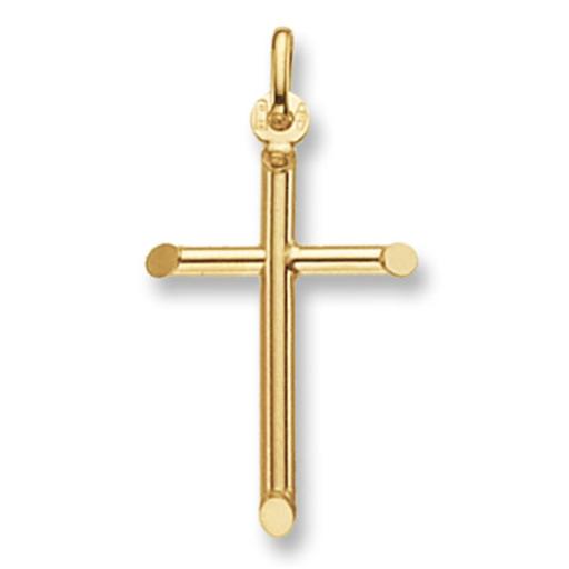 375 9ct Gold Yellow 35x17mm Tubular Polished Cross With Bevelled Edge Pendant