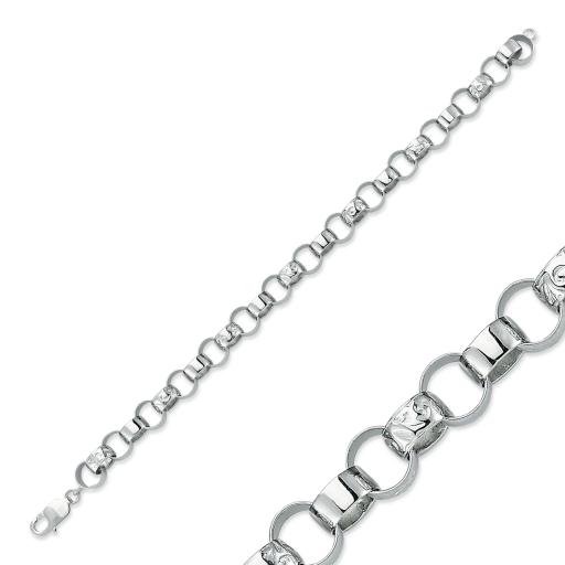 Sterling Silver Solid Round Engraved 9.0mm Belcher Rolo Chain