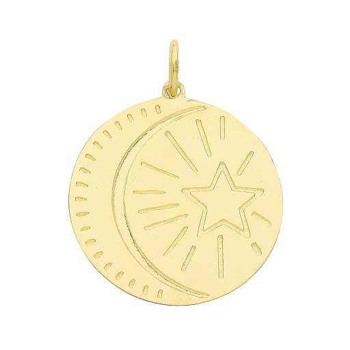9ct Gold Moon & Star Disk Charm
