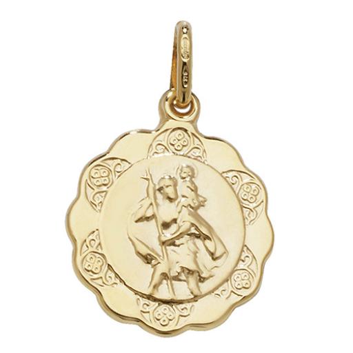 9ct Gold Shaped Edge Round St Christopher Pendant
