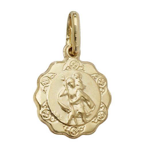 375 9ct Gold 12mm Scalloped Shaped Saint Christopher Pendant