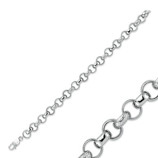 Sterling Silver Solid Round Engraved 10.0mm Belcher Rolo Chain