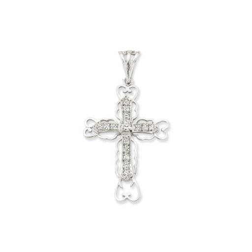 Sterling Silver Cubic Zirconia Flared Filigree Crucifix Cross Pendant