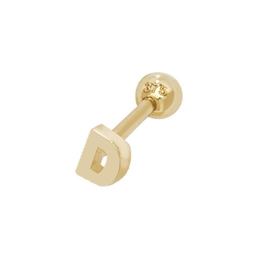 9ct Gold Single Initial D Cartilage Helix Stud