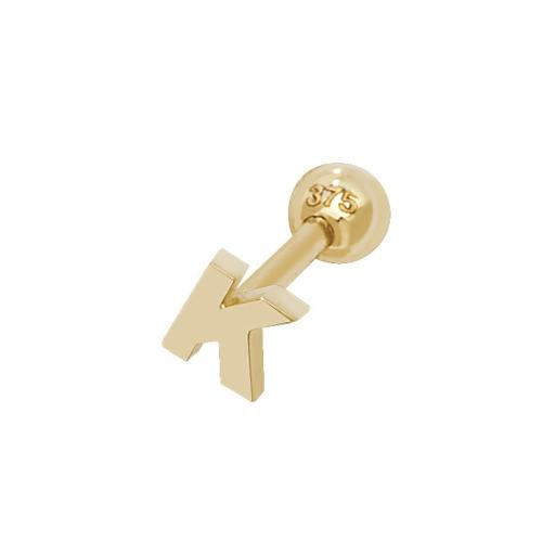 9ct Gold Single Initial K Cartilage Helix Stud