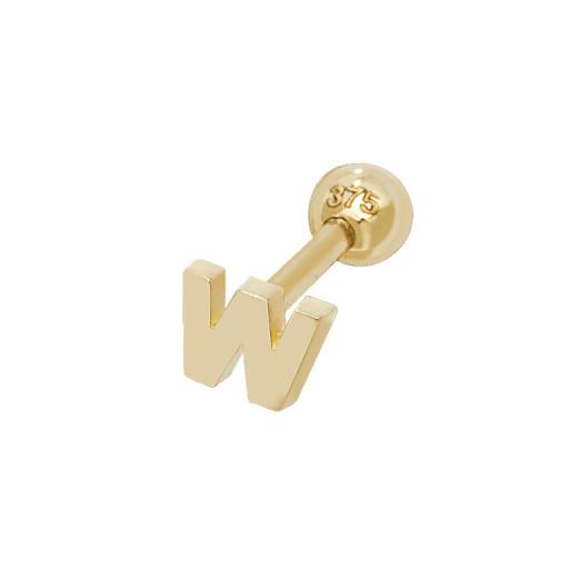 9ct Gold Single Initial W Cartilage Helix Stud