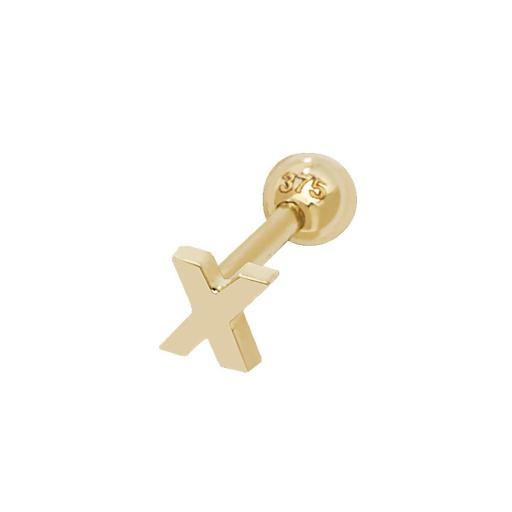 9ct Gold Single Initial X Cartilage Helix Stud