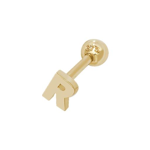 9ct Gold Single Initial R Cartilage Helix Stud