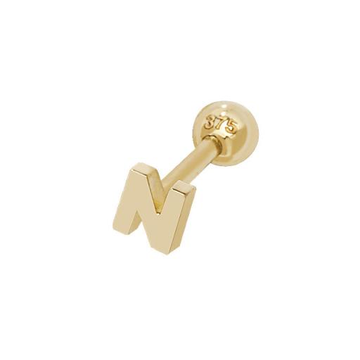9ct Gold Single Initial N Cartilage Helix Stud