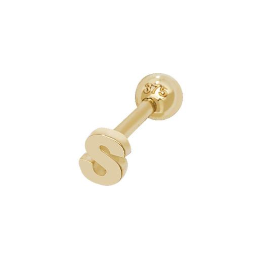 9ct Gold Single Initial S Cartilage Helix Stud