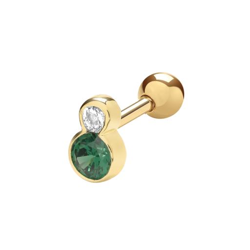 9ct Gold Single White + Green CZ  Cartilage Helix Stud