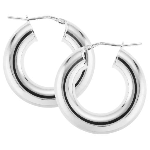Sterling Silver Hoop Earrings Round Creoles 25x6mm Plain Polished Tubes Sleepers Gift Box