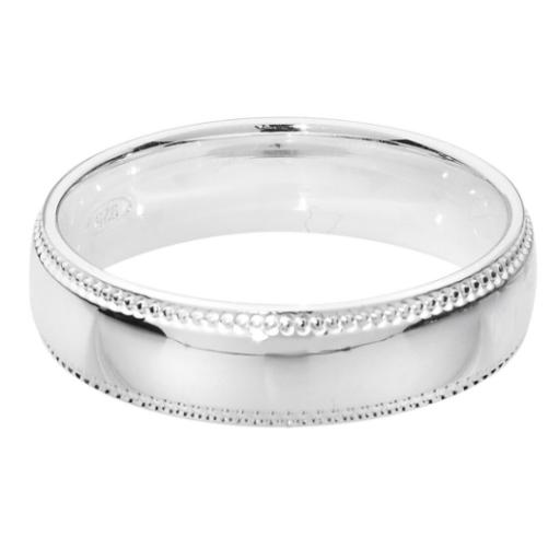 Sterling Silver Wedding Rings Free Engraving 5mm Mill Grain Edge D Shape Ladies Gents Court Bands Free Jewellery Gift Box