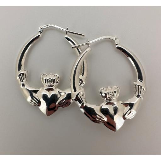Sterling Silver Claddagh Hoop Earrings 31x15mm Creoles Gift Box
