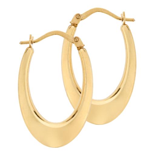 9ct Gold Hoop Earrings Oval Handbag 26x16mm Polished U Shape Gypsy Victorian Gift Box