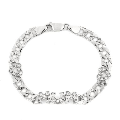 Sterling Silver 7.5" Cubic Zirconia Mum Hearts Bracelet