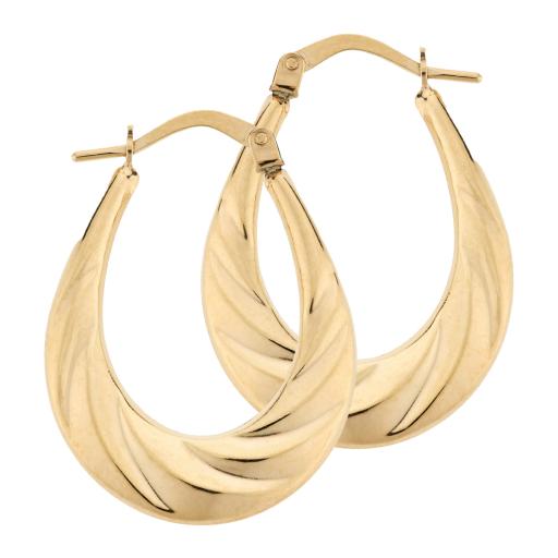 9ct Gold Hoop Earrings Oval Handbag 27x21mm Twisted Ridged U Shape Gypsy Victorian Gift Box