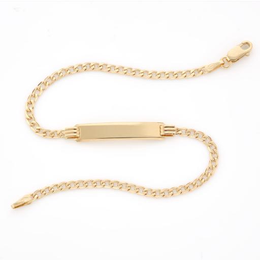 9ct Gold 7.6" Ladies Identity Diamond Cut Curb Link Bracelet