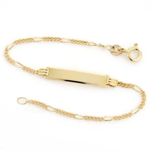 9ct Gold Identity 7.4" Ladies Figaro Curb Chain ID Bracelet
