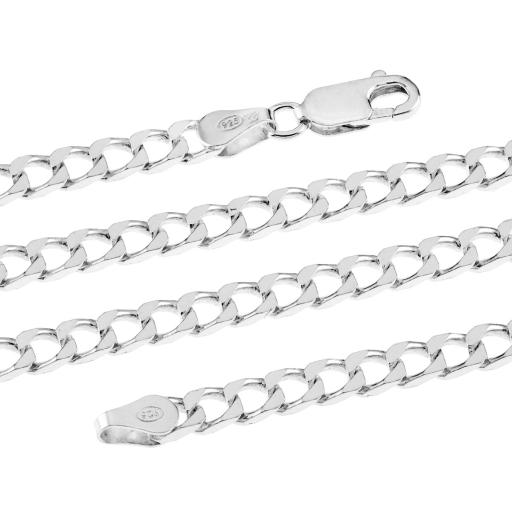 Sterling Silver Curb Chain 4.0mm Flat Square Diamond Cut Bevel Edge Link Necklace Ladies Gents Gift Box