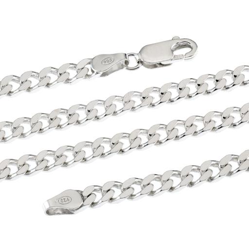 Sterling Silver Curb Chain 4.0mm Flat Square Bevel Edge Diamond Cut Link Necklace Ladies Gents Gift Box