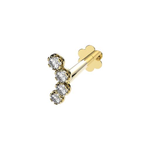 9ct Gold 4 Row Curved CZ Bar Cartilage Labret