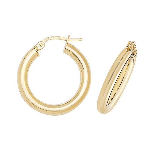 9CT Gold Hoop Earrings 20x3mm Round Polished Plain Tube Creole Sleepers Gift Box