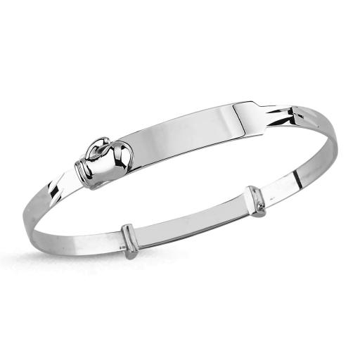Sterling Silver Baby Bangle Free Engraving ID Childs Christening Polished Bracelet Boxing Gloves Gift Box