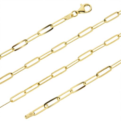 Sterling Silver Gold Plated Curb 3mm Paper Clip Chain Necklace Gift Box