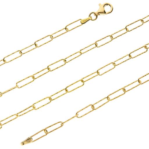 Sterling Silver Gold Plated Curb 3mm Paper Clip Chain Necklace Gift Box