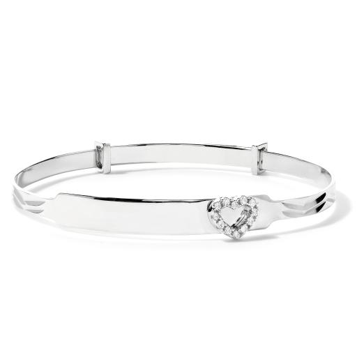 925 Sterling Silver Outline CZ Heart Baby Bangle