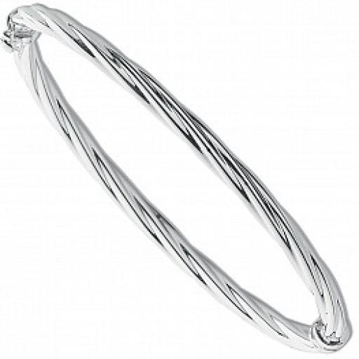 925 Sterling Silver 5mm Twisted Ladies Bangle Hinged Slave Bracelet Gift Box