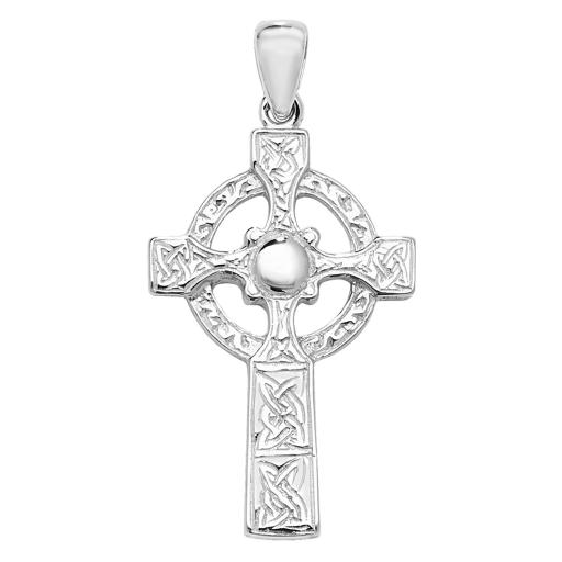 925 Sterling Silver 34x21mm Embossed Celtic Cross Pendant